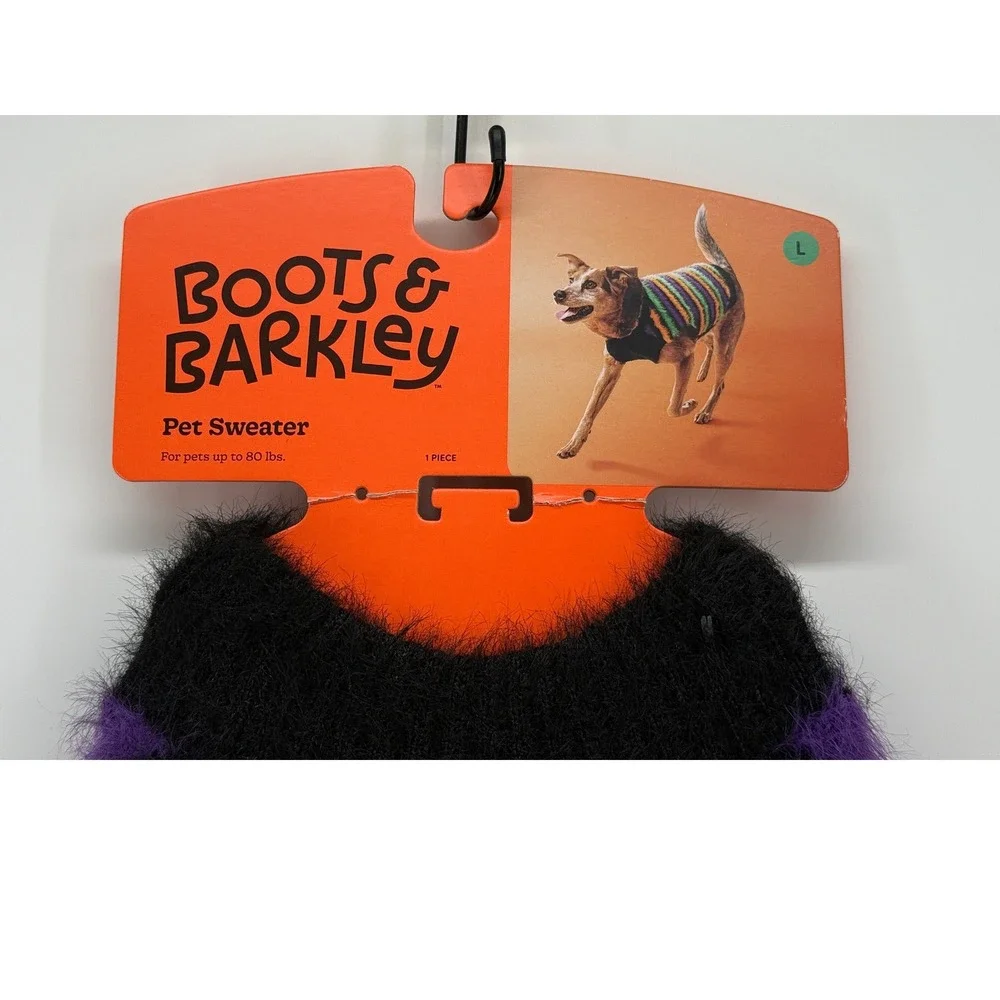 Boots & Barkley Dog Sweater Large Purple Green Orange Striped Fuzzy Eyelash Knit